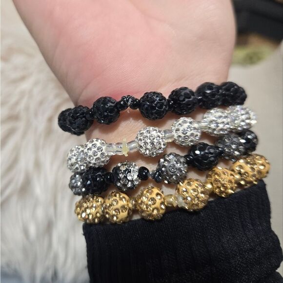 Set of 4 elastic beaded bracelets with rhinestones - Picture 6 of 7